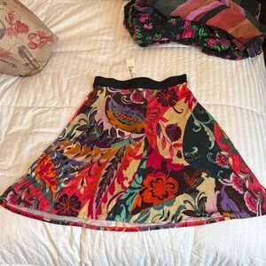 Bold Multicolor Floral Circle Skirt with Black Waistband